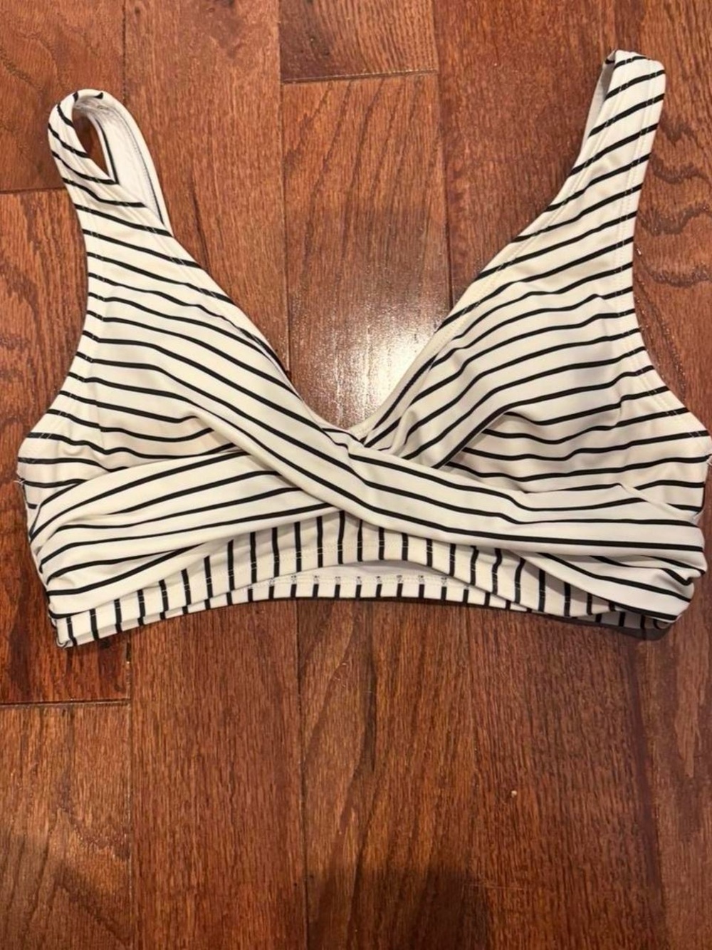 Striped White and Black Swim Top